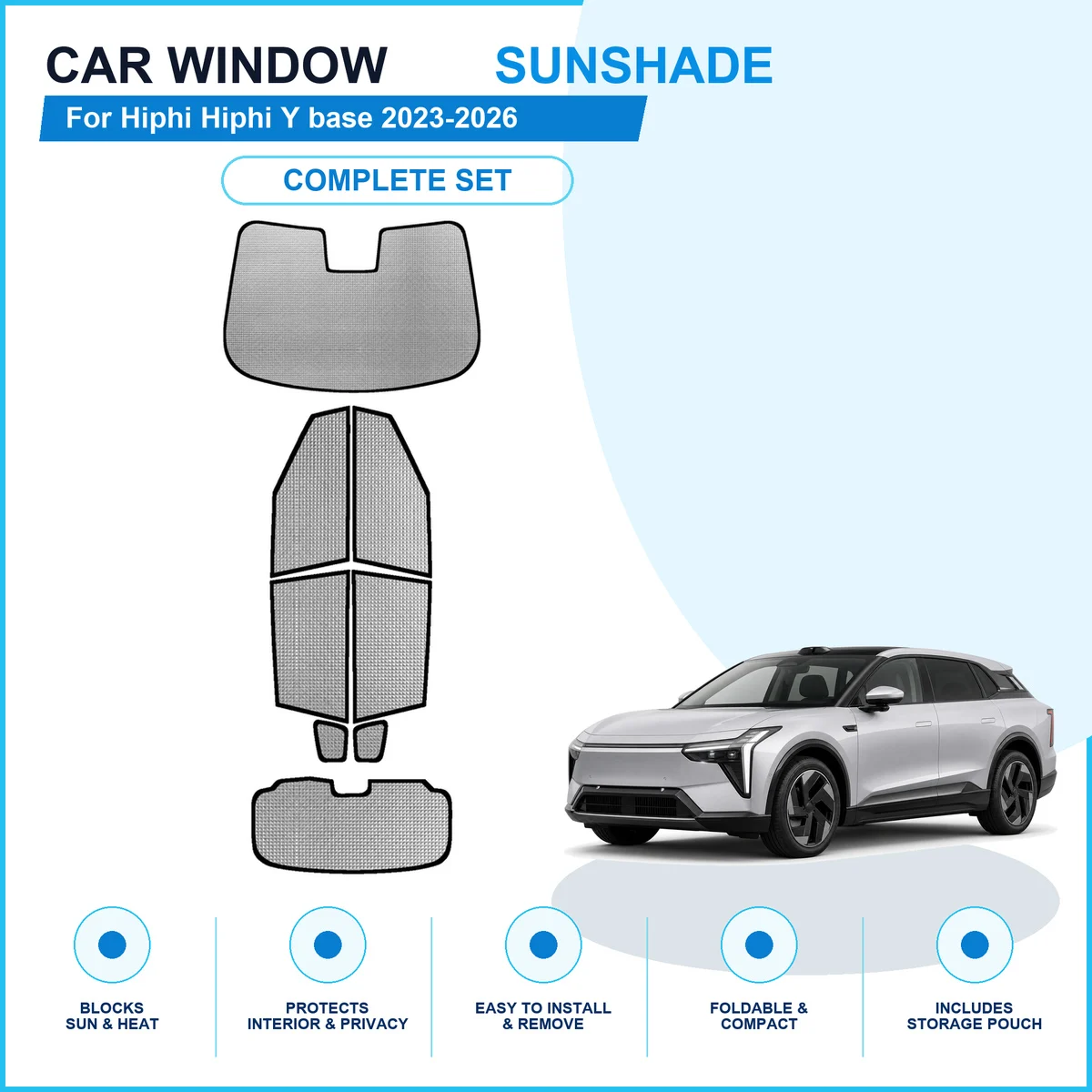 For Hiphi Hiphi Y base 2023-2026 Custom Full Set Window Sunshades Aluminum Foil Suction Cup Anti UV Privacy