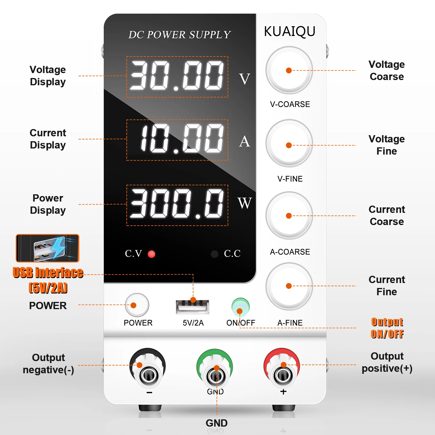 KUAIQU Adjustable DC Lab Power Supply 32V 6A 30V10A Regulated Switching Power Source Repair Phone PCB Electroplating Charging