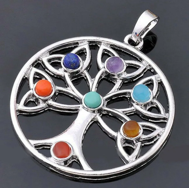 Crystal Gemstone Pendant Colorful Seven Chakra Leather Rope Necklaces