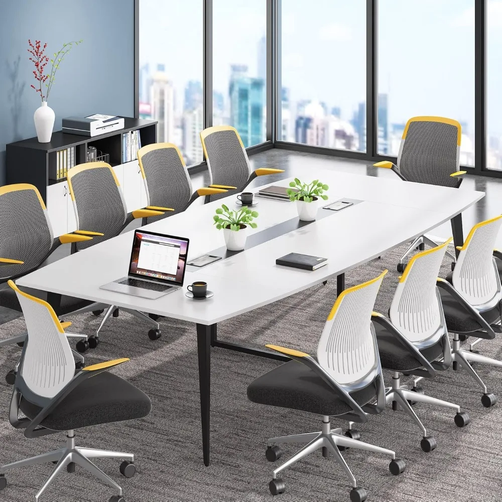 Conference Table 8FT, 94.48L x 47.24W x 29.52H Large Boat Shaped Meeting Seminar Table, Modern Conference Room Table for Office