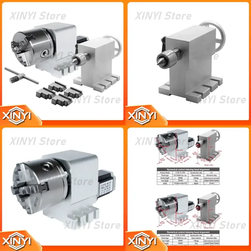 for HLTNC Nema 23 Stepper Motor 6 1 K12 100mm 4 Jaw Chuck CNC 4th Axis Rotary Axis with Tailstock for CNC Router