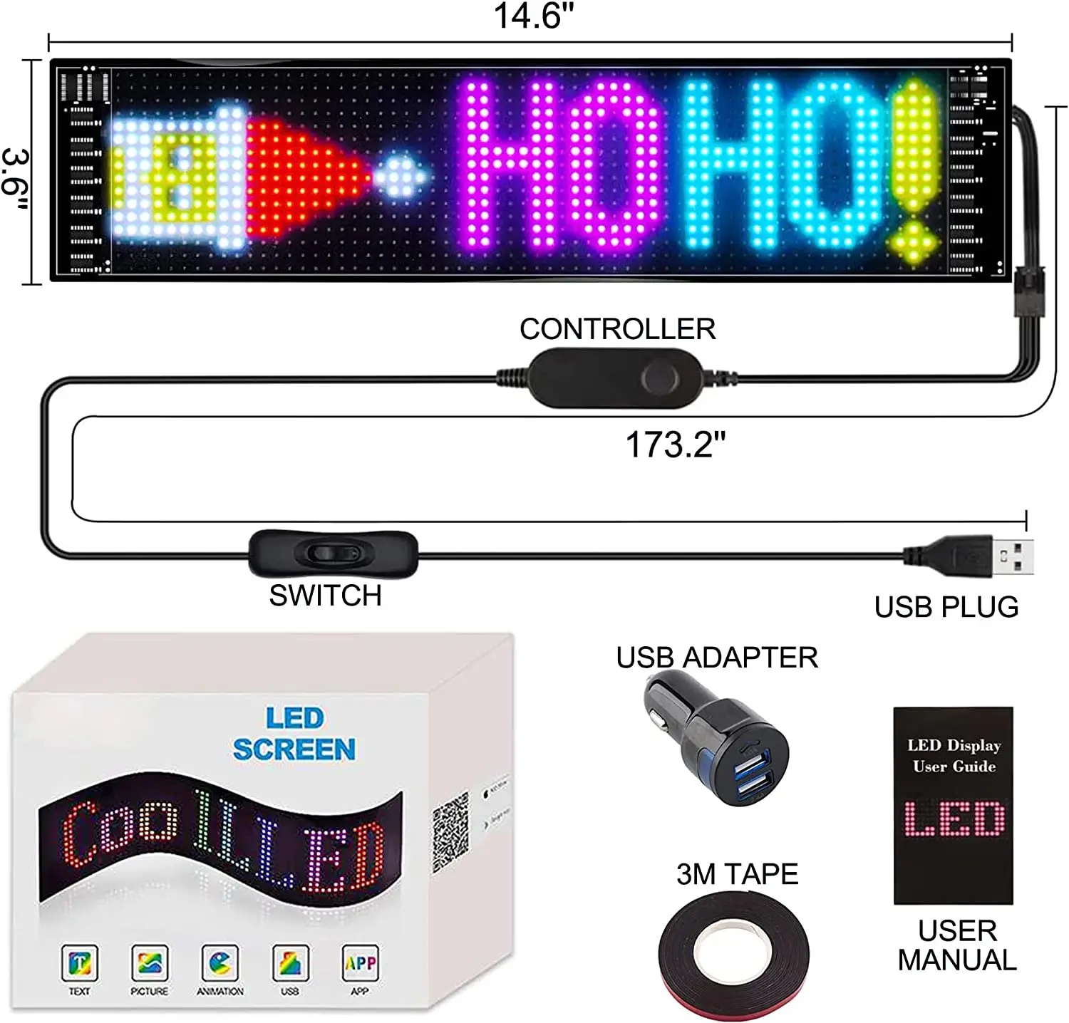 Imagem -05 - Painel de Matriz Led Usb 5v Rolagem Brilhante Rgb Sinais de Luz para o Carro Bluetooth App Controle Texto Padrão Animação Led Exibição do Carro