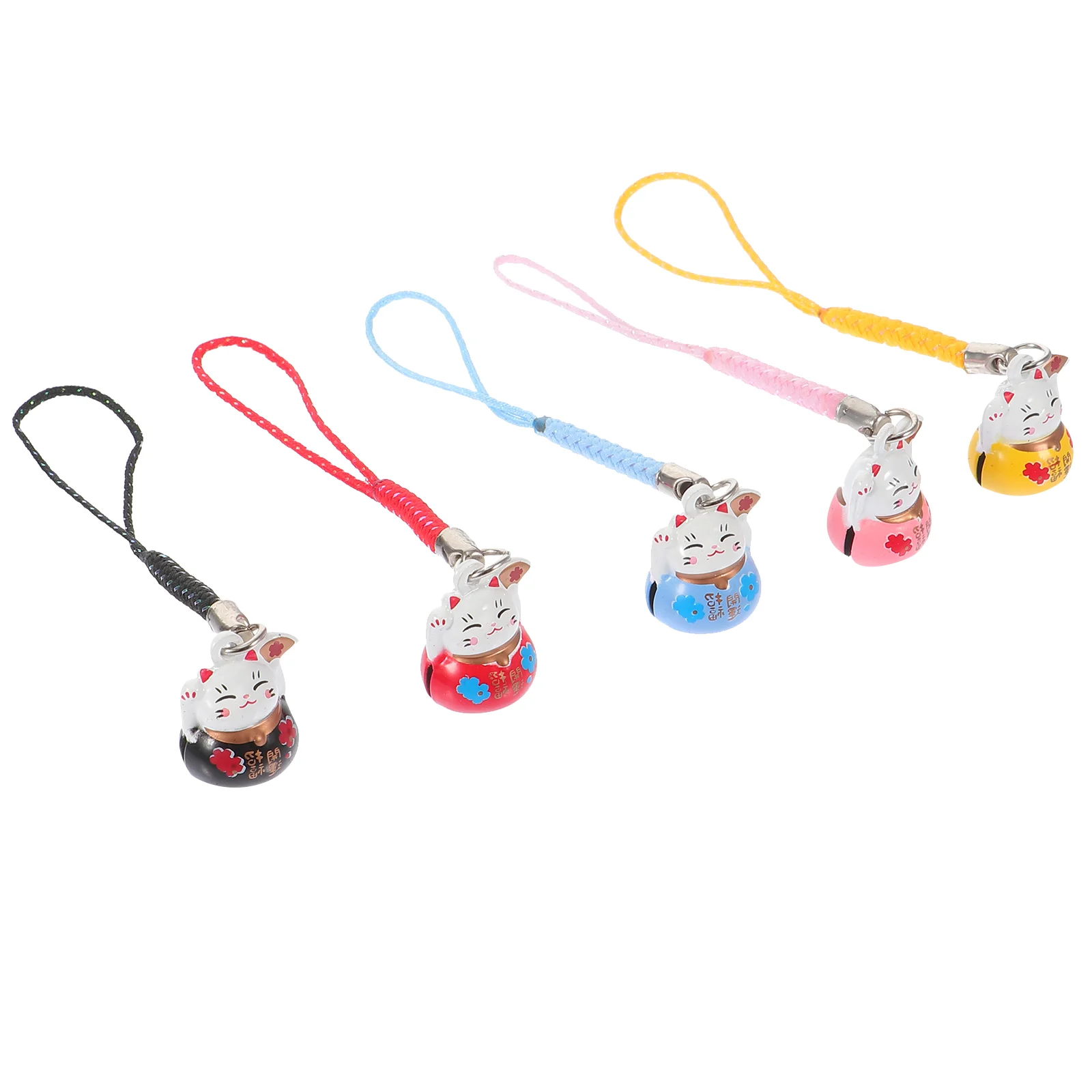 5 Pcs Mini Animal Keychain Lucky Cat Brass Bell Car Hanging Decoration Decorations Polyester