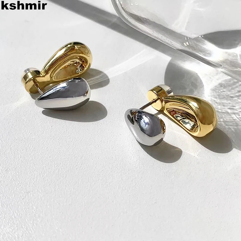 kshmir Metal texture European and American ins simple water drop two-color detachable earrings for two women's earrings