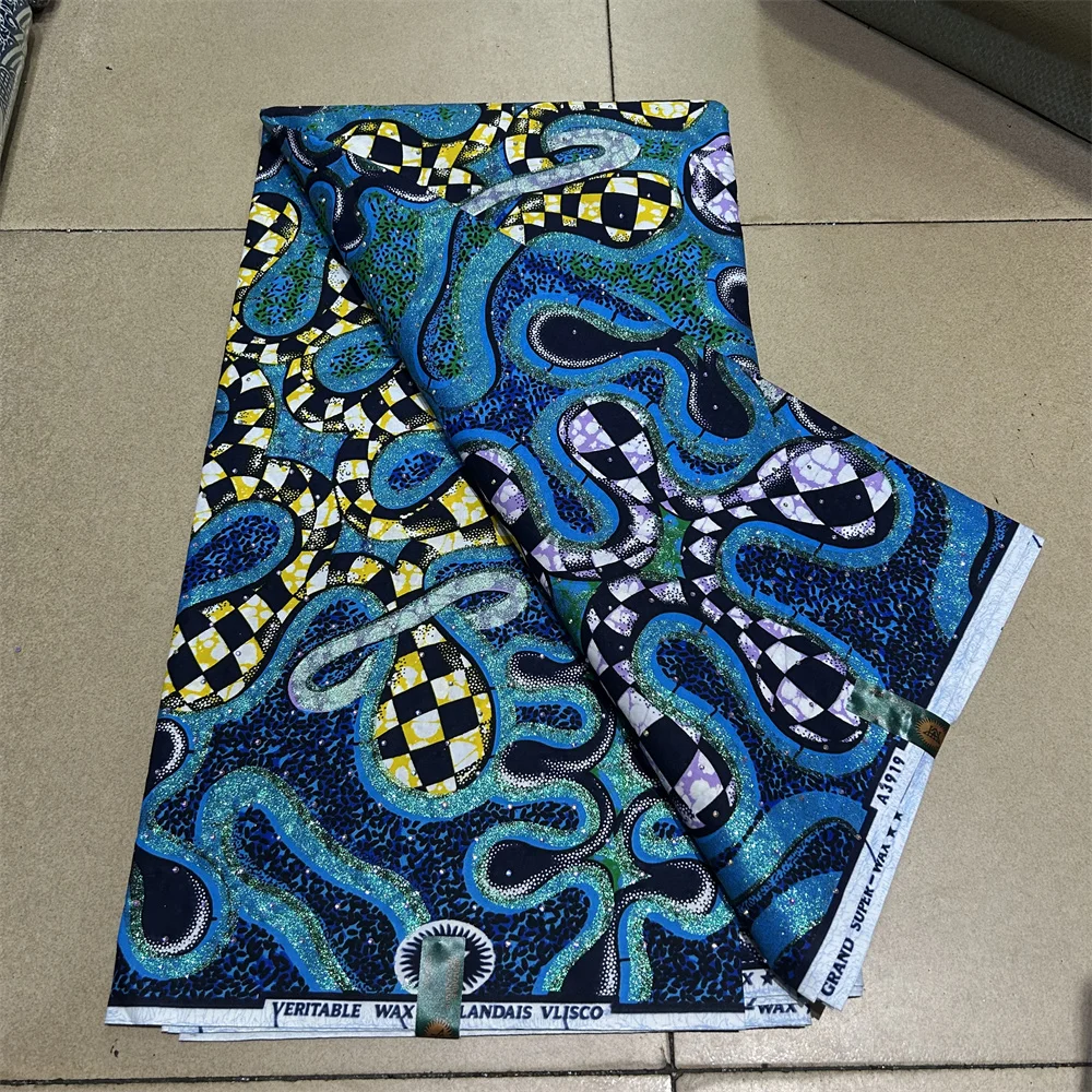 

Ткань с африканским восковым принтом и шипами, хлопковая восковая ткань, роскошная золотистая блестящая восковая ткань Анкара, женское платье, набедренная повязка, 6 ярдов