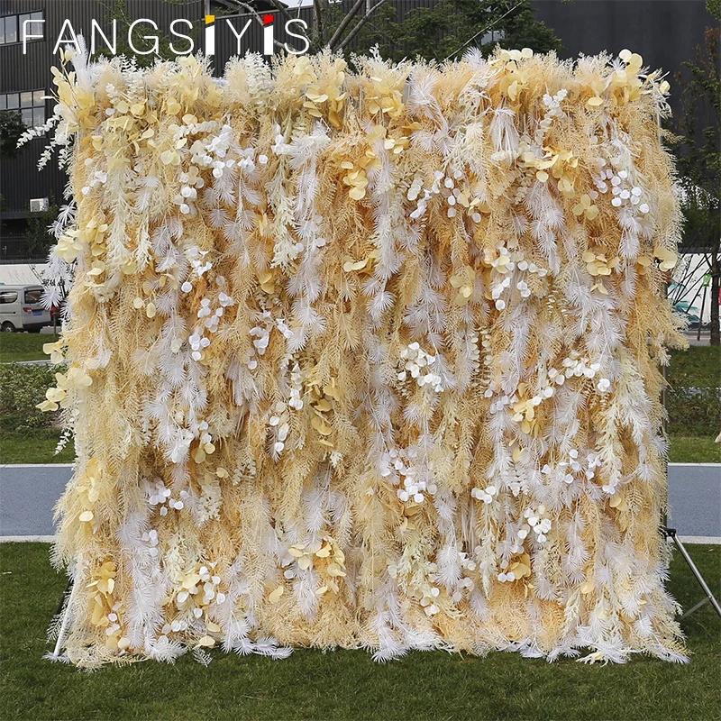 

5D Wedding Backdrop Cloth Flower Wall White Mist Grass Fern Leaf Fabric Plant Floral Wall Arrangement Event Party Window Display