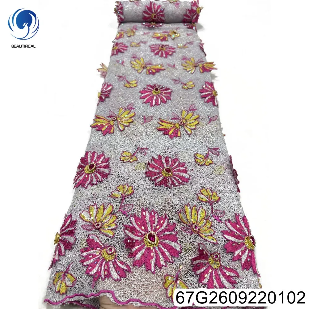 2026 New High Quality Random Net Soft Three-dimensional Embroidery African Pure Lace Design Nigerian Party Dress 67G26092201
