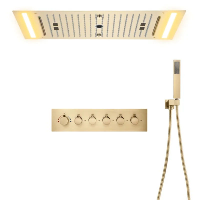 Bathroom thermostatic concealed shower set embedded in top type 638 * 338mm LED music top spray