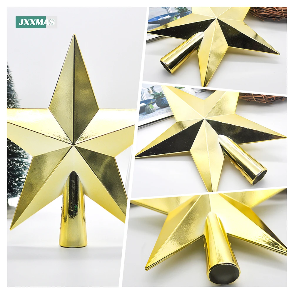 20cm Christmas Tree Top Star 3D Gold Silver Red Pentagram Xmas Tree Ornaments Home Decor Navidad New Year 2023 Natal Noel Gifts