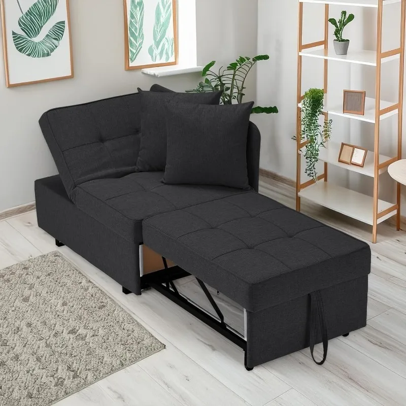 

EROMMY 3-in-1 Sleeper Sofa Chair Bed – 5-Position Adjustable Pull-Out Sofa with Faux Linen, Light Gray/Dark Blue/Dark Gray/Black