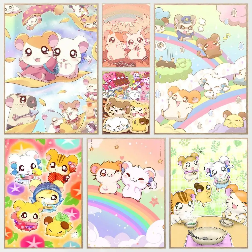 1 Stück Hamtaro Cartoon Hamster Poster Aufkleber Druck Wasserdichter Wandkunstdruck für Wohnzimmer Schlafzimmer Heimdekoration