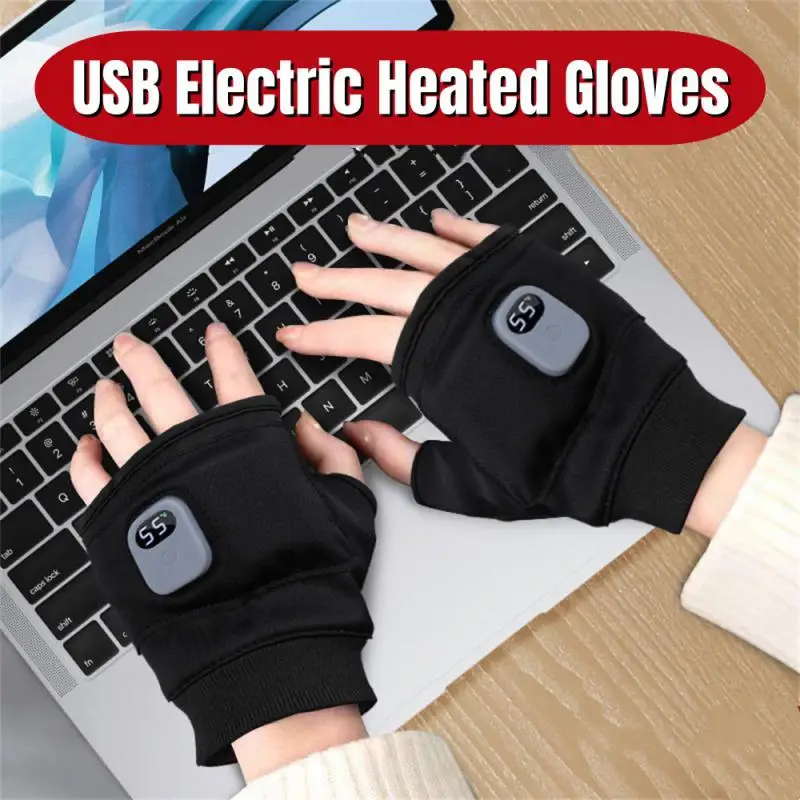 1PC Heating Gloves Rechargeable Winter Warm USB Electric Heated Gloves Fingerless Hand Warmer Thermal For Sports Skiing Gloves