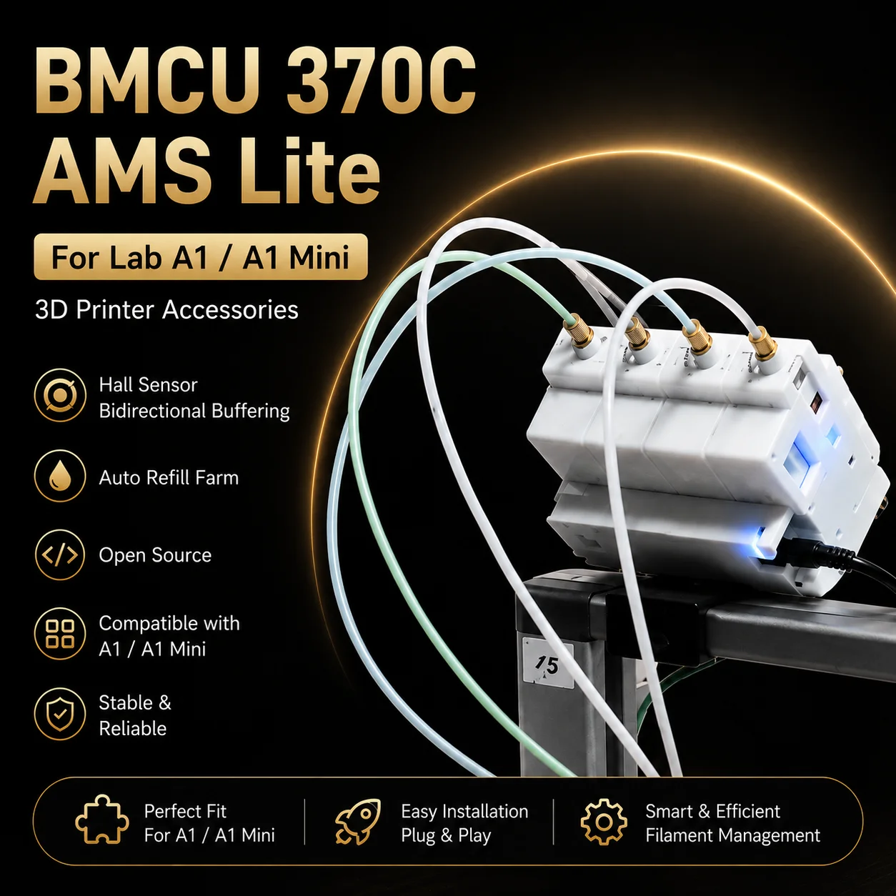 Alimentateur de filament à rechargement automatique et bi-buffering Creativity Bmcu 370C AMS Lite BMCU370C avec capteur Farm Hall pour imprimante 3D A1 A1mini AMS MMU