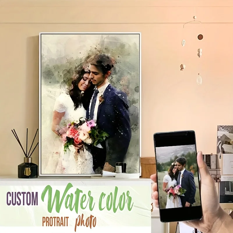 

Custom Watercolor Print Photo Canvas Painting Personalized Portrait Wall Painting Family Birthday Gift Decoration Poster