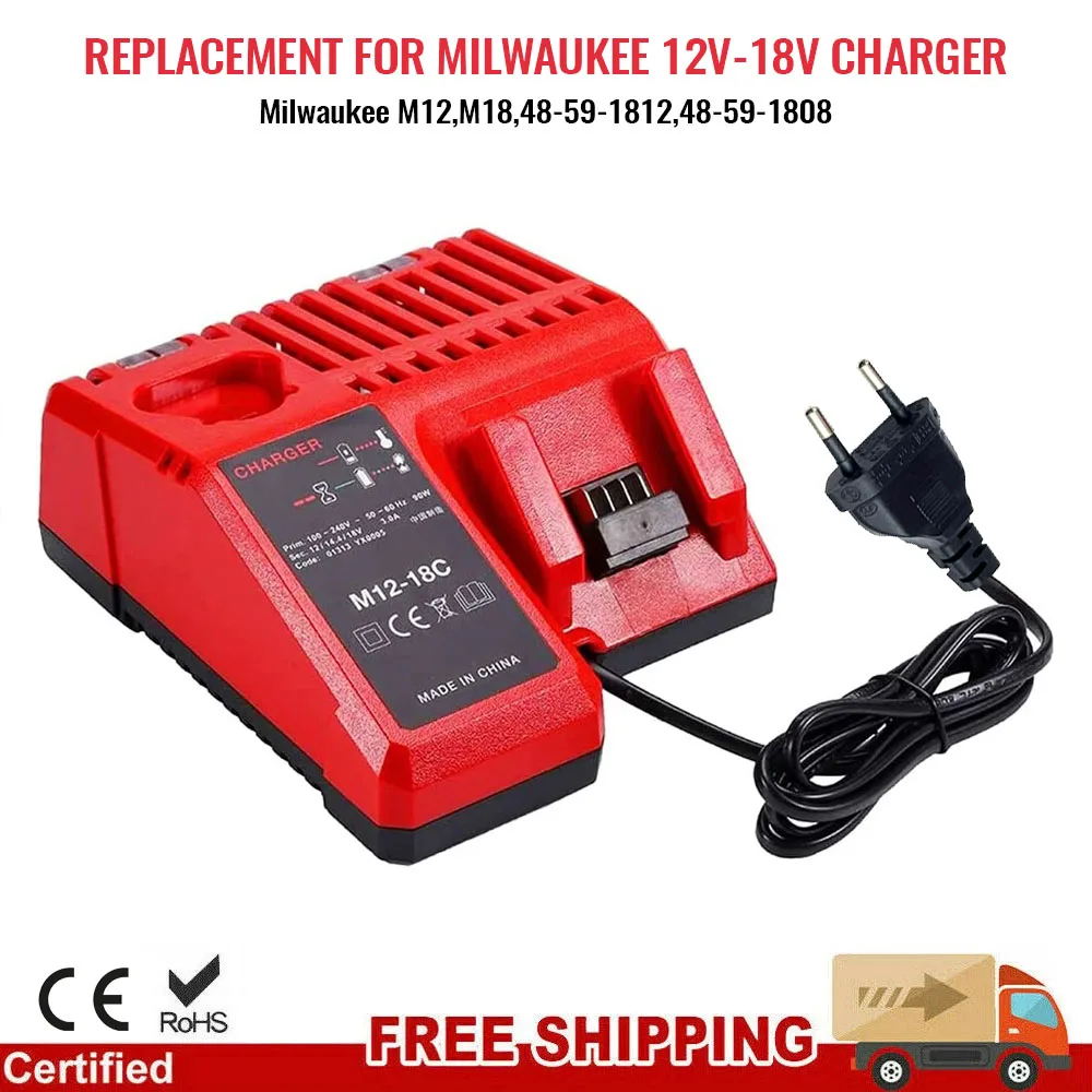 

Замените быстрое литий-ионное зарядное устройство 3A, 12 В, 14 В, 18 В, подходит для Milwaukee M12-18C, двухпортовый многовольтный литий-ионный аккумулятор M12 M18