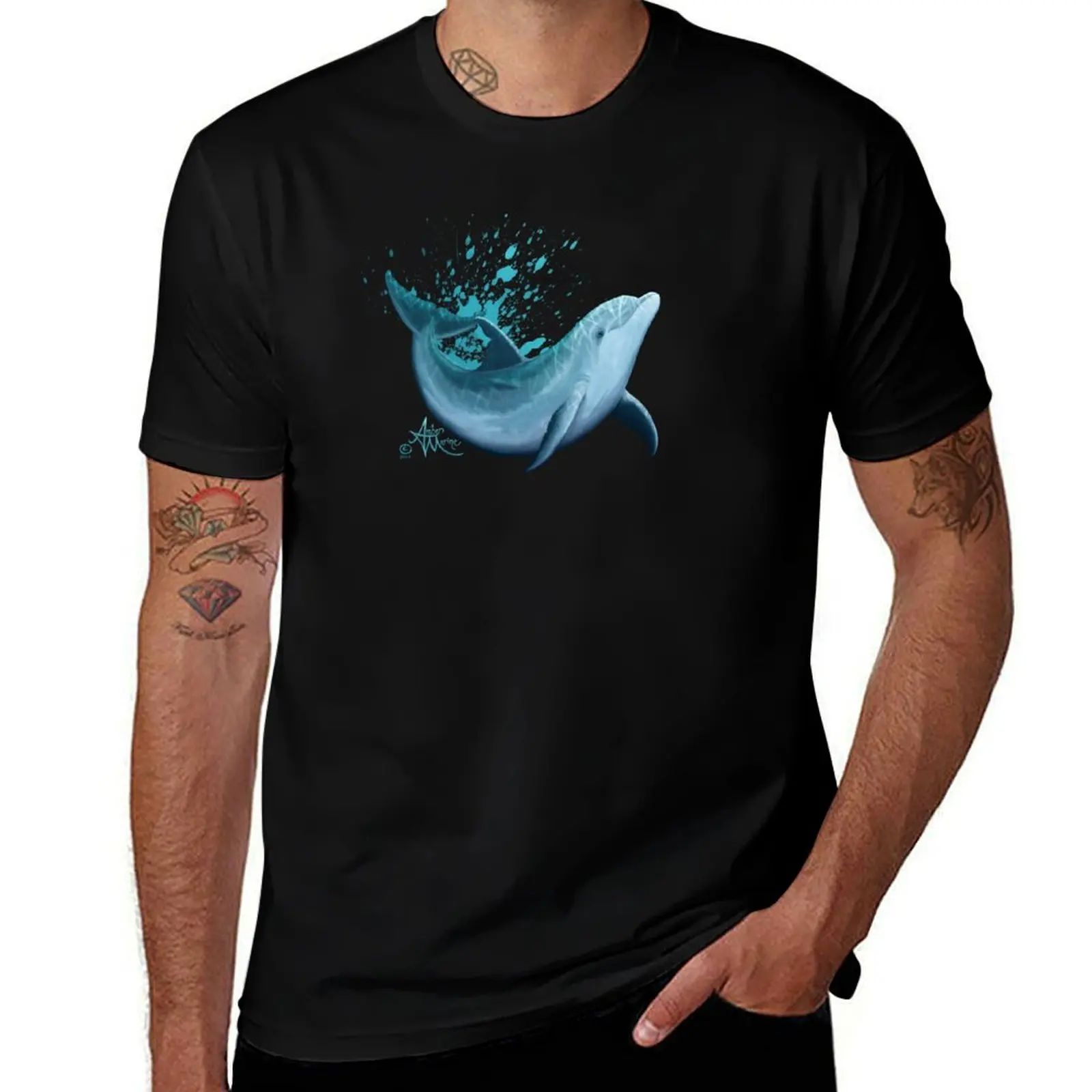 Riversoul Blue by Amber Marine ~ bottlenose dolphin digital painting, art ? 2014 T-Shirt Holiday Casual Short Sleeve Top T-Shirt