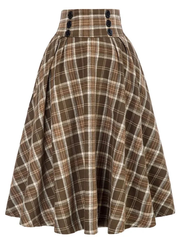 

Женские повседневные юбки в клетку с принтом, винтажные осенне-зимние юбки трапециевидной формы с высокой талией, модные женские плиссированные вечерние юбки с подолом