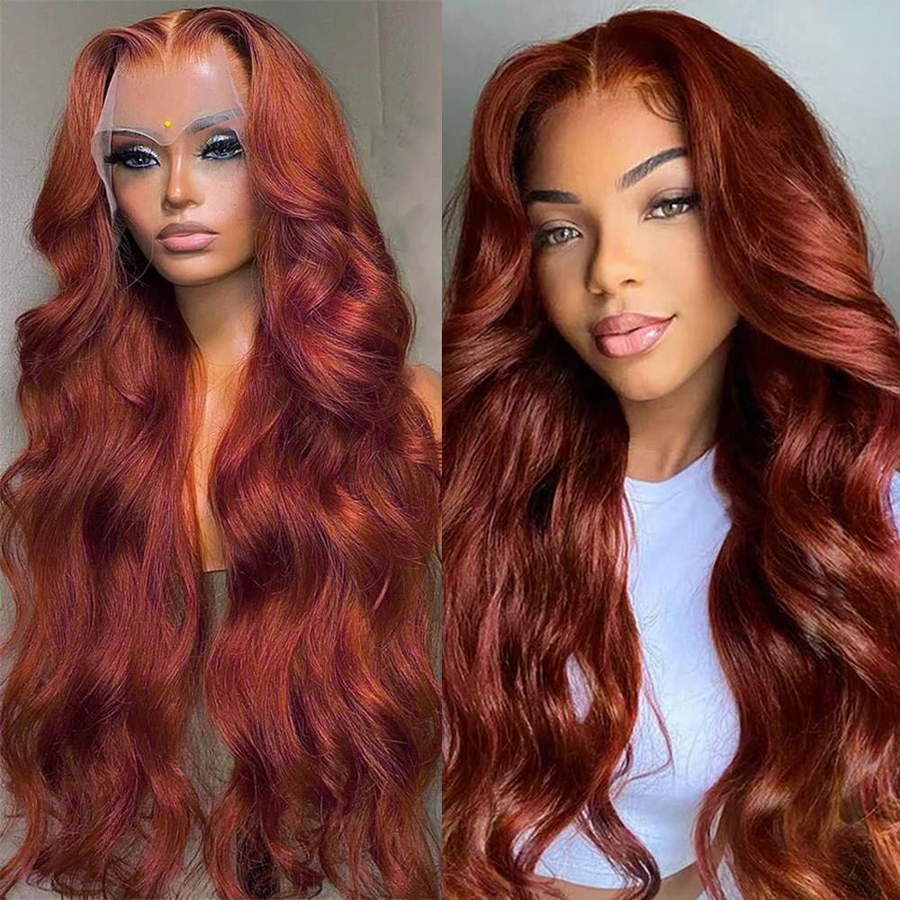 13x4 Reddish Brown Body Wave Lace Frontal Human Hair Wig Transparent 13x4 Lace Frontal Wig Human Hair Wig PrePlucked