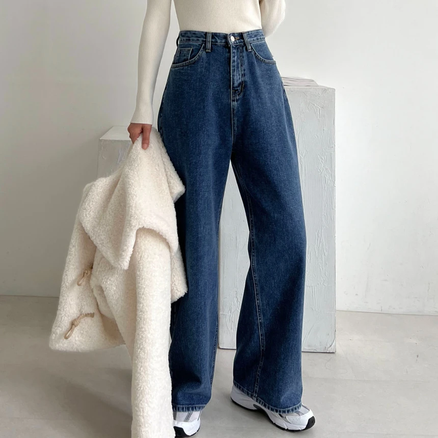 Shijia Chic Blue Straight Jeans Women High Waisted Korean Fashion Denim Pants Female Summer Streetwear Boyfriend Style Jean Mom