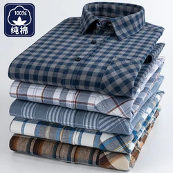 Cotton Flannel Mens Checkered Shirts Long Sleeve Soft Plaid Shirt for Men Leisure Classical Vintage Comfortable Man Clothing New