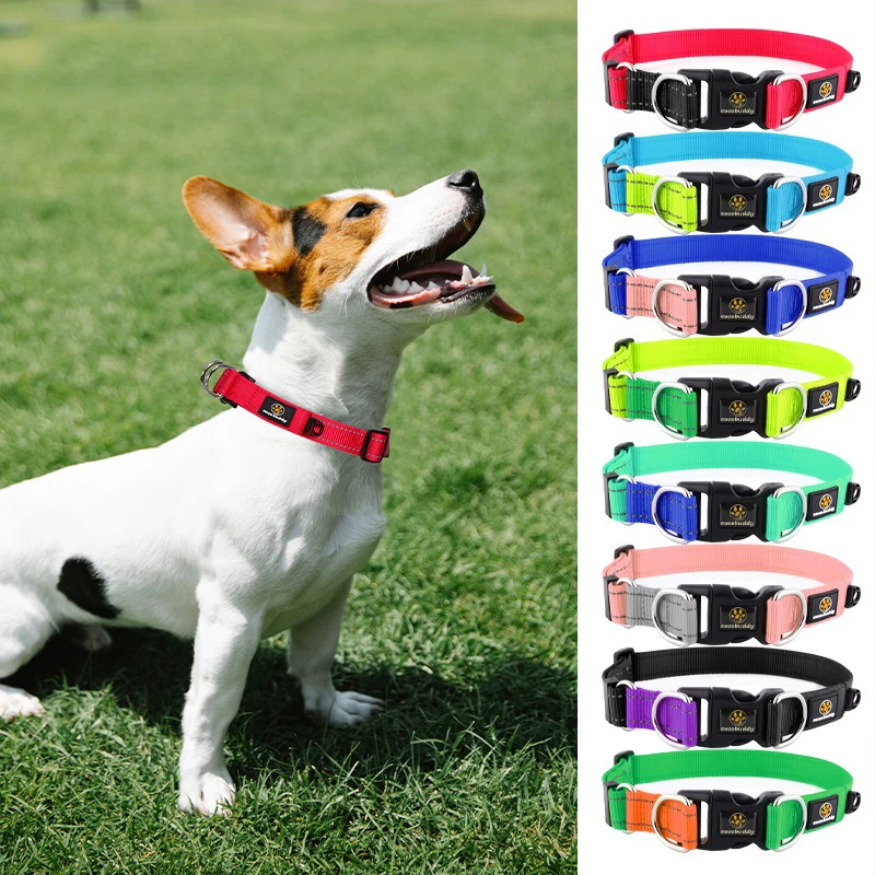 

Alloy Durable Dog Collar Wear Resistant Nylon Solid Medium Big Puppy Necklace Running Anti Break Husky Pet Neck Accessories