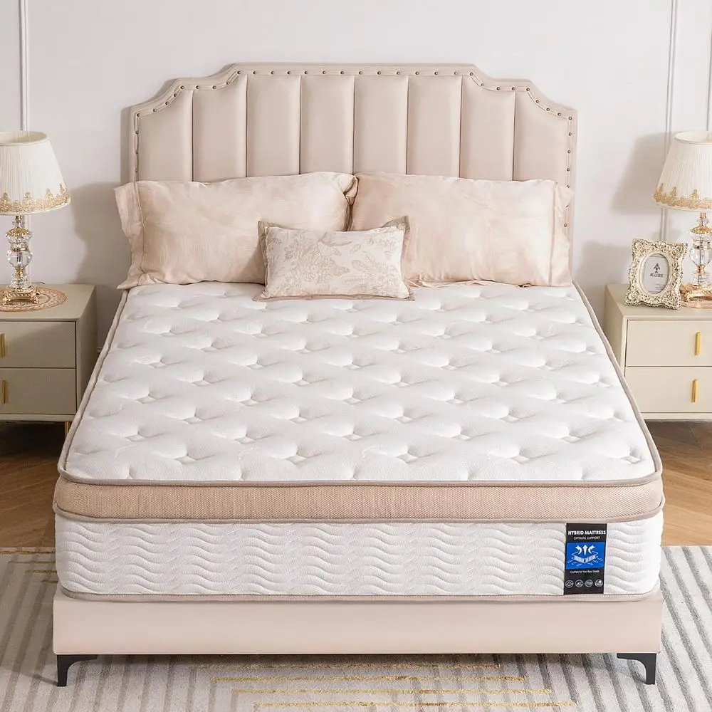 

10-дюймовый гибридный матрас с охлаждающей пеной и пружинным блоком - зональная поддержка, облегчение боли в спине, дышащий, сертифицирован в США