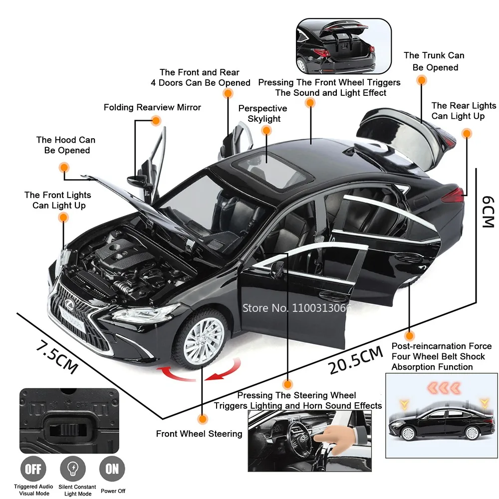 Scala 1:24 ES 300h 5 Serie 530Li Auto Giocattoli Modelli in lega 6 porte aperte Ruota per auto in miniatura Tirare indietro Veicoli Raccogliere souvenir