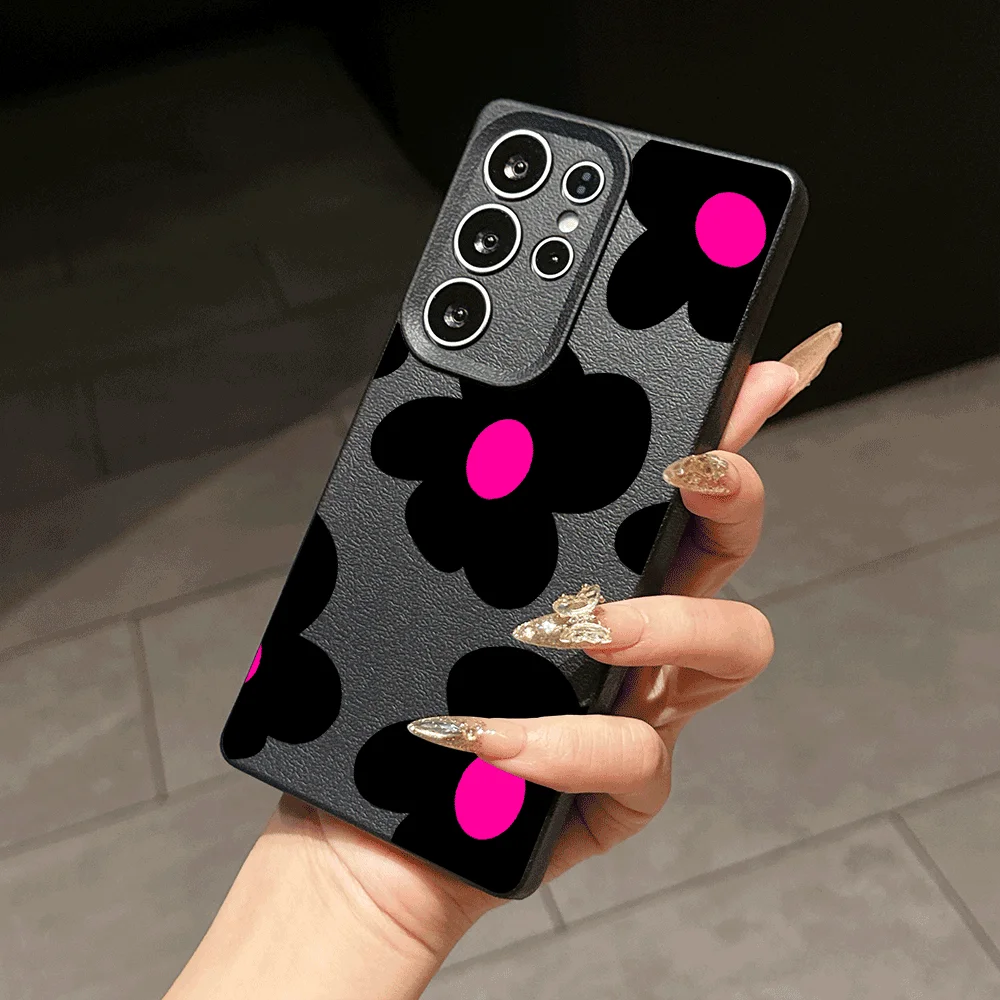 Black Pink Abstract Flower 2026 New Phone Case For Samsung Galaxy S25 S23 A73 A72 A57 A34 A26 Slim Fit Shockproof Back Cover