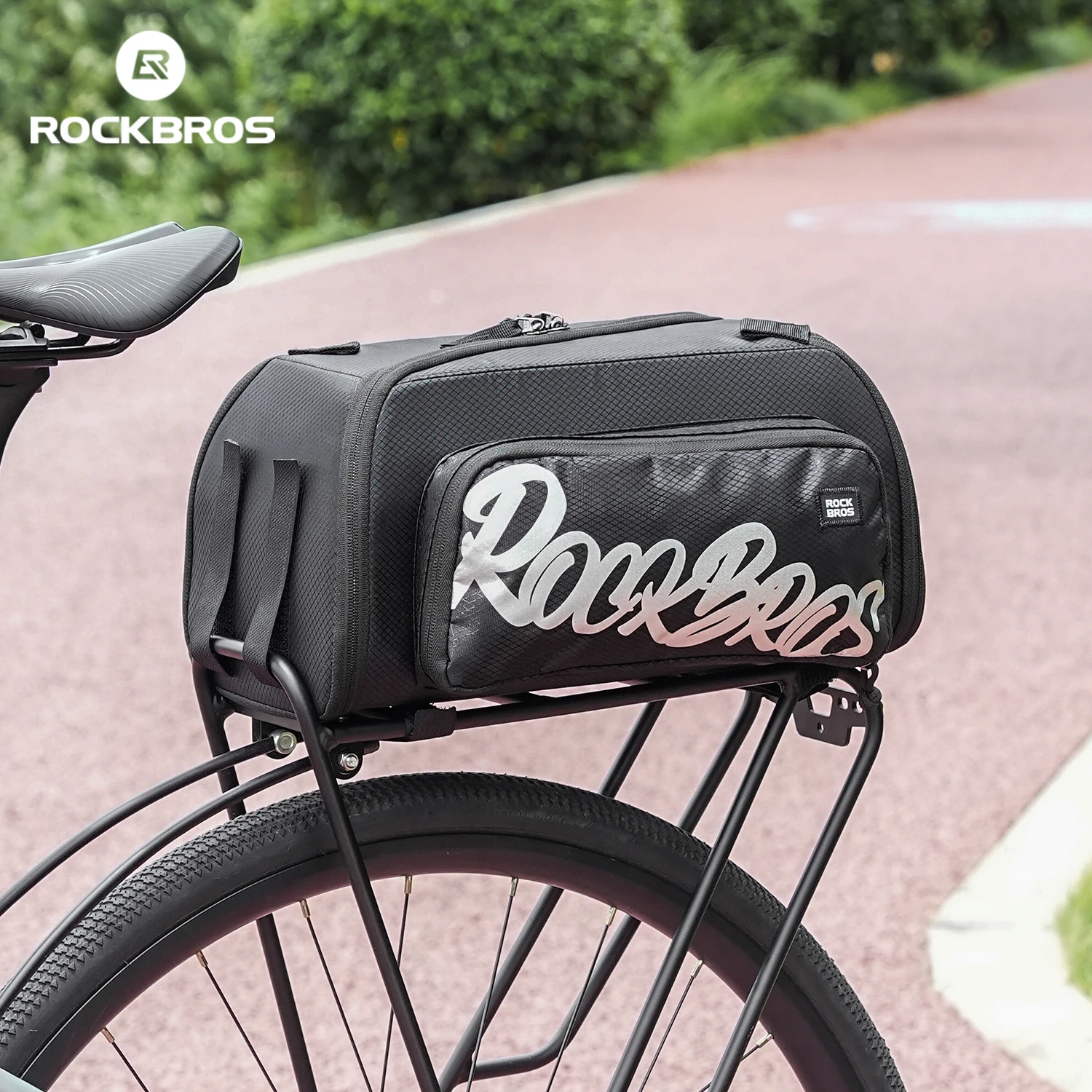 

ROCKBROS Bicycle Shelf Bag Portable Large Capacity Bike One-piece Rack Bag with Shoulder Strap Double Zipper Reflective Bag