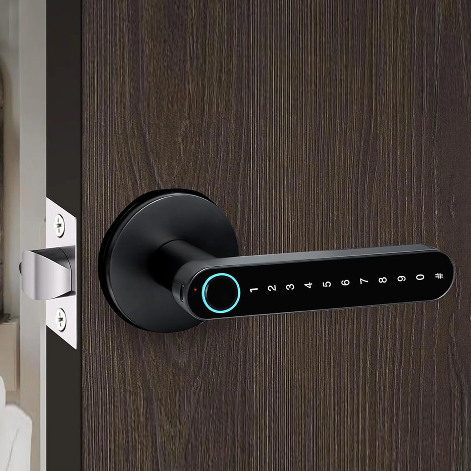 

Бесключевой дверной замок с ручкой, дверная ручка с функцией распознавания отпечатков пальцев и управлением через приложение/ключ/IC-карту для дома, отеля, офиса, квартиры, спальни