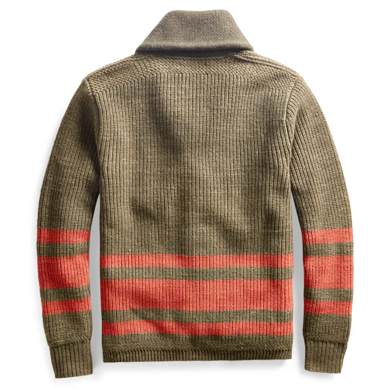 Men's Sweater Cardigan 2023 Autumn/Winter New Lapel Striped Vintage Single Breasted Large Size Woolen Coat