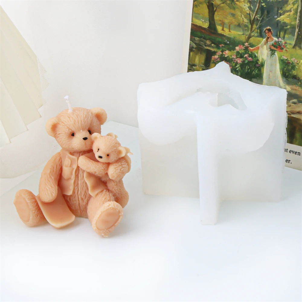 3D Bear Family Candle Mold DIY Teddy Bear Scented Candle Plaster Mold Animal Soap Resin Making Tool Home Decor Handmade Gifts