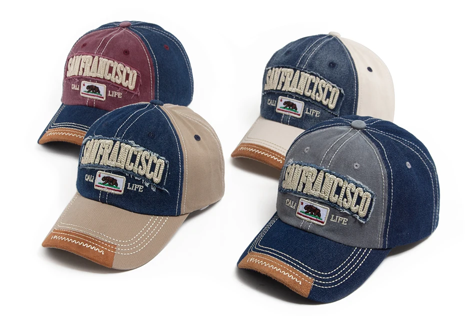 California Bear Baseballkappe für Herren und Damen, gewaschener Denim, Retro-Buchstabe, bestickte Mütze, Sommer, Hip-Hop-Snapback für den täglichen Gebrauch, lässig – Detail 1