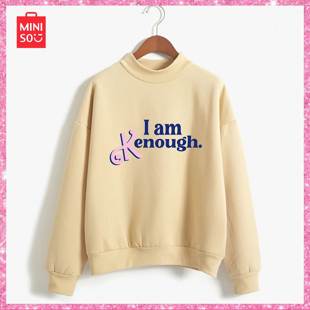 Miniso Barbie Princess 2024 Winter Trend English Printed Long Sleeve Mid-Neck Hoodie Sweatshirt Coat Pink Couple Dress Girl Gift