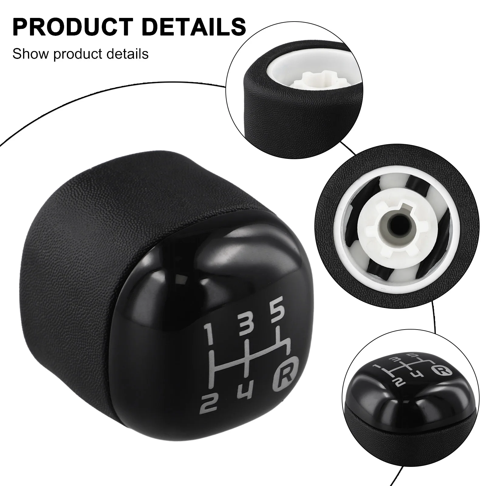 Black Gear Knob 5-Speed Gear Knob Stylish Black Color High-quality Materials Long-term Reliability Easy Assembly