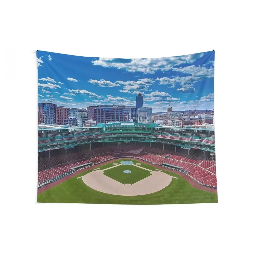 Fenway, Boston baseball stadium, ball field, outfield view, Boston Skyline, beantown Tapestry Room Decore Aesthetic Tapestry