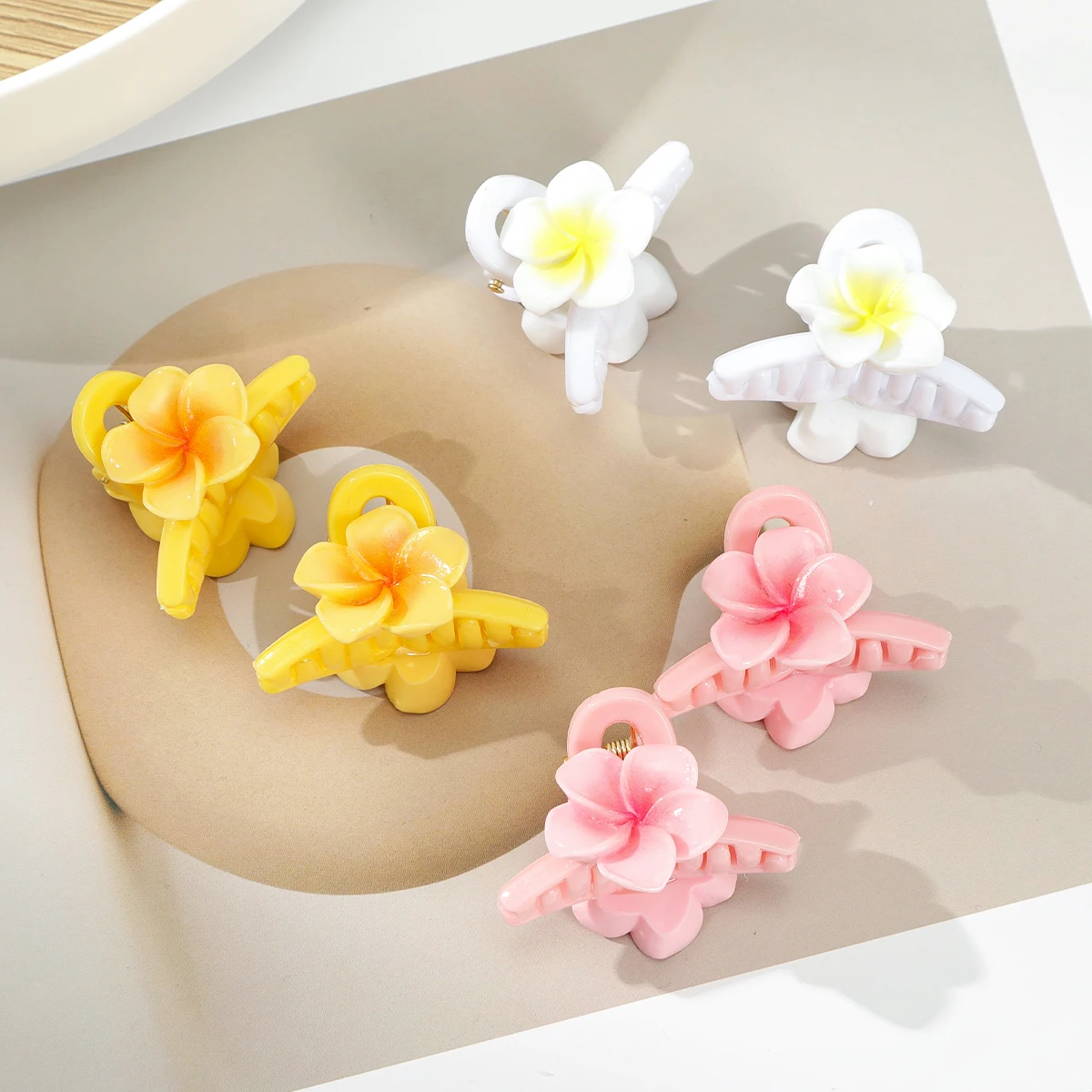 AWAYTR Mini Sunflowers Hair Claws Acrylic Plumeria Ponytail Hair Clips Crab For Girl Gift Hair Accessories Valentine Headwear