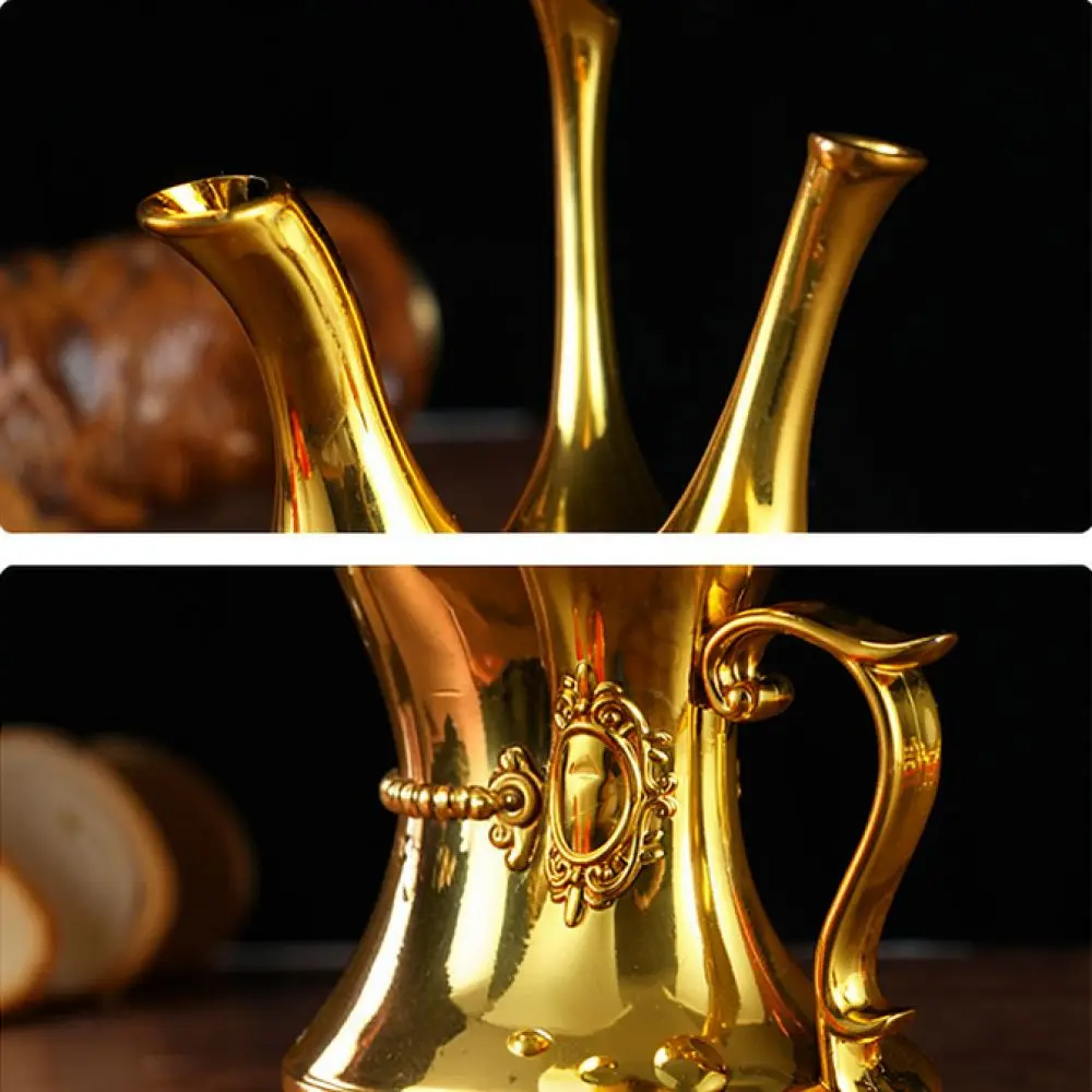 Gold Plated Religious Offering Set Plastic Wine Pot Tea Kettle Cup Lotus Plate For Buddhist Home Altar Shrine Worship Supplies