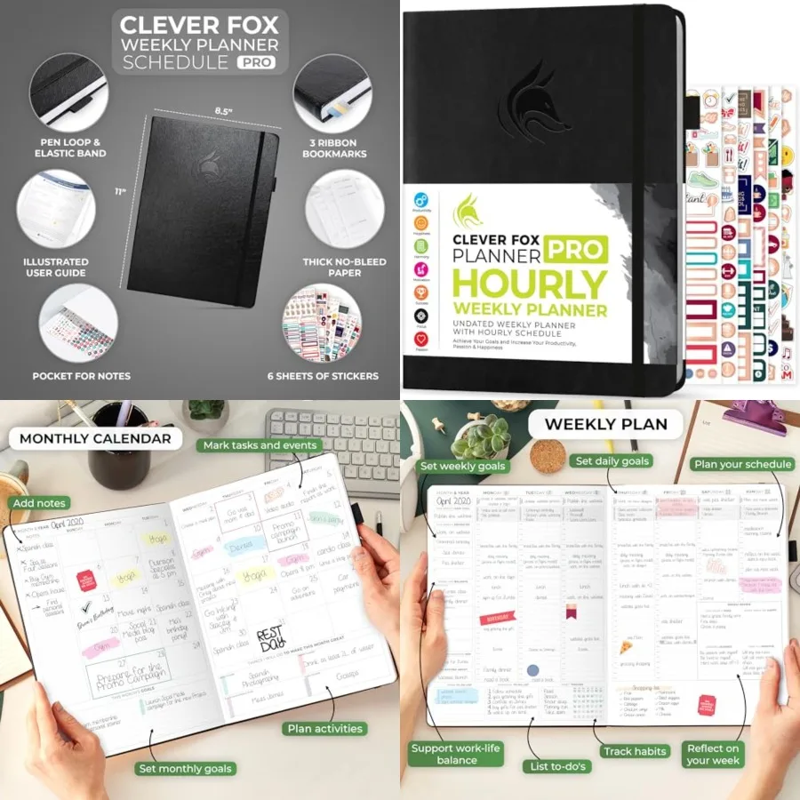 

Planner PRO Schedule Undated Weekly Monthly Life Planner with Time Slots, Appointment Book Daily Organizer, A4