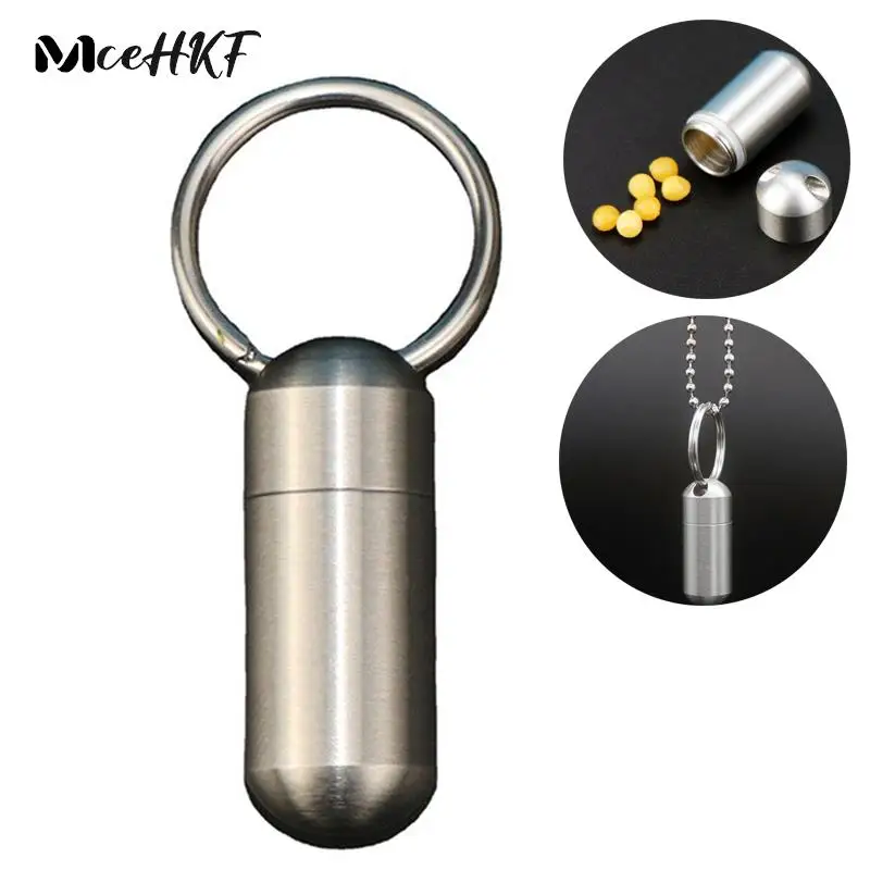 Portable Mini Medicine Holder Keychain Waterproof Metal Capsule Box Stainless Steel Pill Case Pendant Pill Box Mini Pill Holder