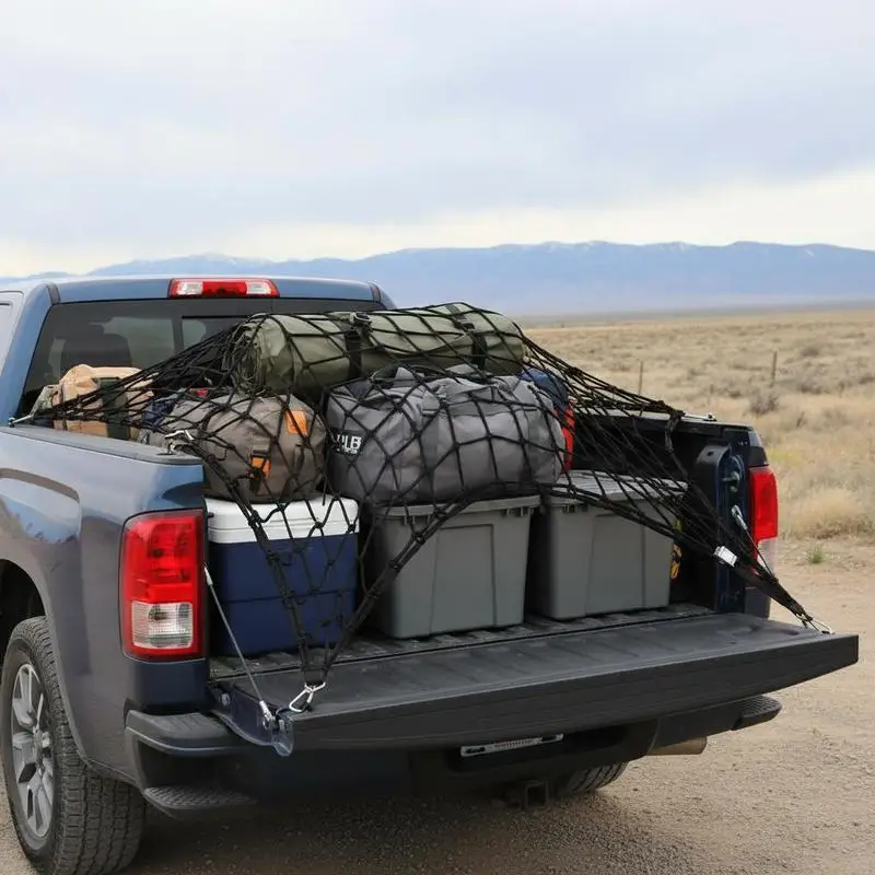 Truck Bed Webbing 96" x 81" For Pickup SUV Boat, Heavy Duty Load Restraint Adjustable Straps Carabiners S-Hooks Wear-resistant Weather-proof Cargo Organizer Mesh Net - view 6