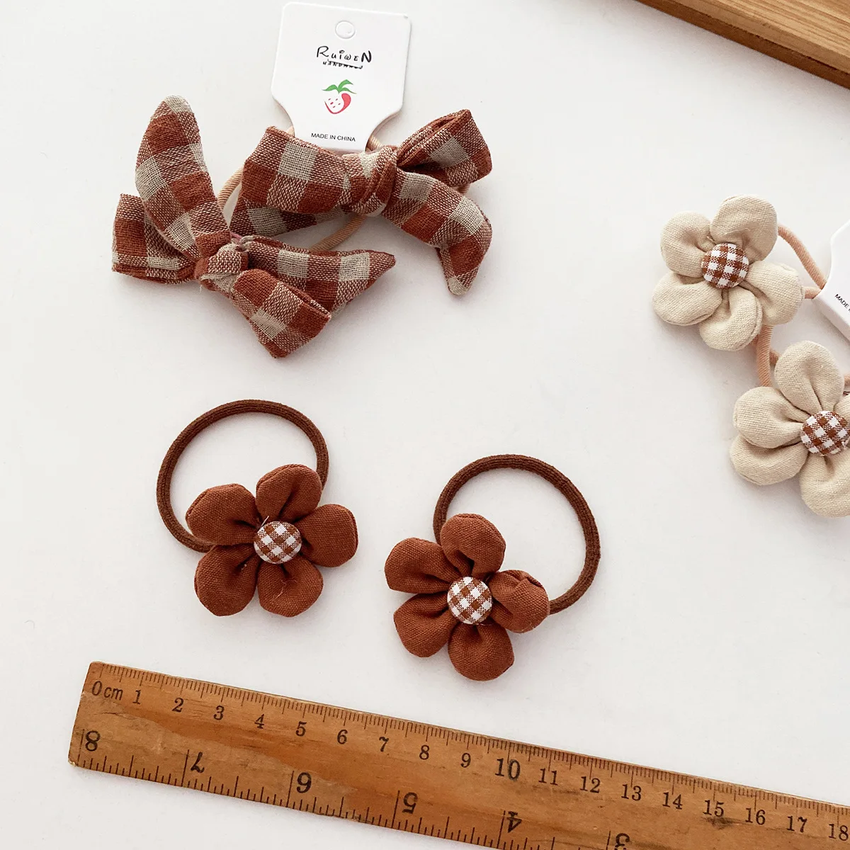 Kawaii Coffee Flower Bow Scrunchie Child Girl Kids Cute Elastic Hair Rubber Band Accessories Tie Hair Ring Rope Holder Headdress