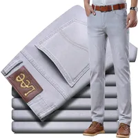 Lee Dex Cross-Border Trade Men's Straight-Leg Slim Fit Jeans Spring Summer Thin Light Grey Stretch Business Youth Casual Denim