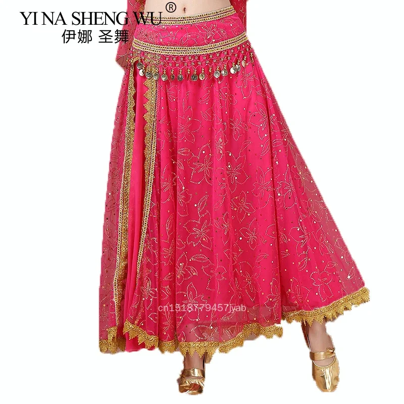 Arabska spódnica do tańca brzucha na Halloween, sama spódnica do tańca brzucha, strój sceniczny do tańca dla dorosłych, spódnica długa do ćwiczeń tańca indyjskiego, bez paska.