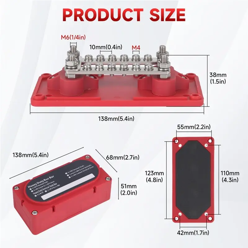 Leading-Edge-Electric Bus Bar Terminal Block 48V Heavy Duty Busbar Power Distribution With M6 Terminal Studs For Car Boat