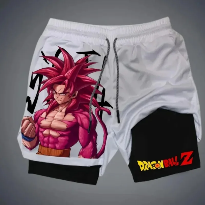 Pantaloncini estivi 2 in 1 da uomo Anime giapponesi Dragon Ball Z Super Saiyan 4 Goku Graphic Short Man Pantaloni sportivi a doppio ponte ad asciugatura rapida