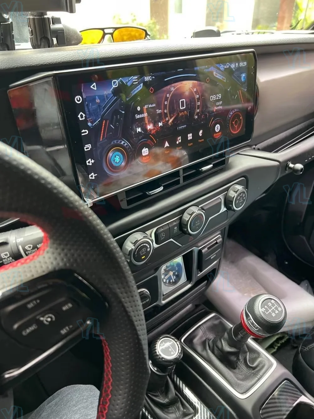 FFY راديو السيارة ستيريو لسيارة جيب رانجلر JL 2018-2021 أندرويد 14 نظام ملاحة تلقائي لتحديد المواقع الوسائط المتعددة فيديو ستيريو رئيس وحدة بلوتوث