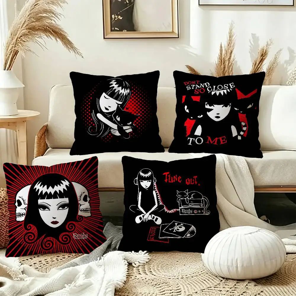 Anime Girl Emily The Strange Office Cushion Pillowcase Car Cushion Cover45X45CM Lumbar Pillowcase Sofa Pillowcover