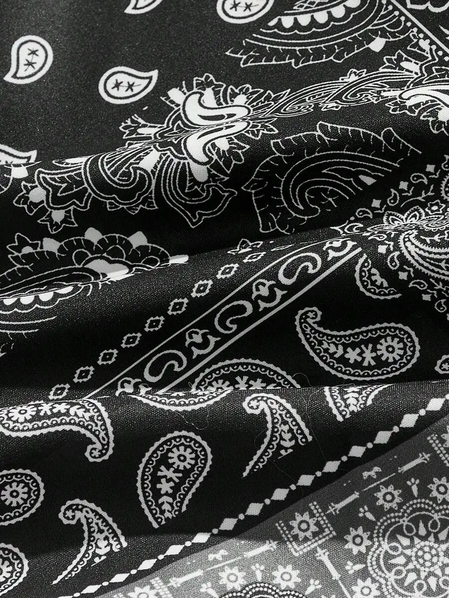 Manfinity VCAY Men Leisure Style Paisley Printed Drawstring Waist Woven Casual Pants For Vacation, For Fall, Father's Day