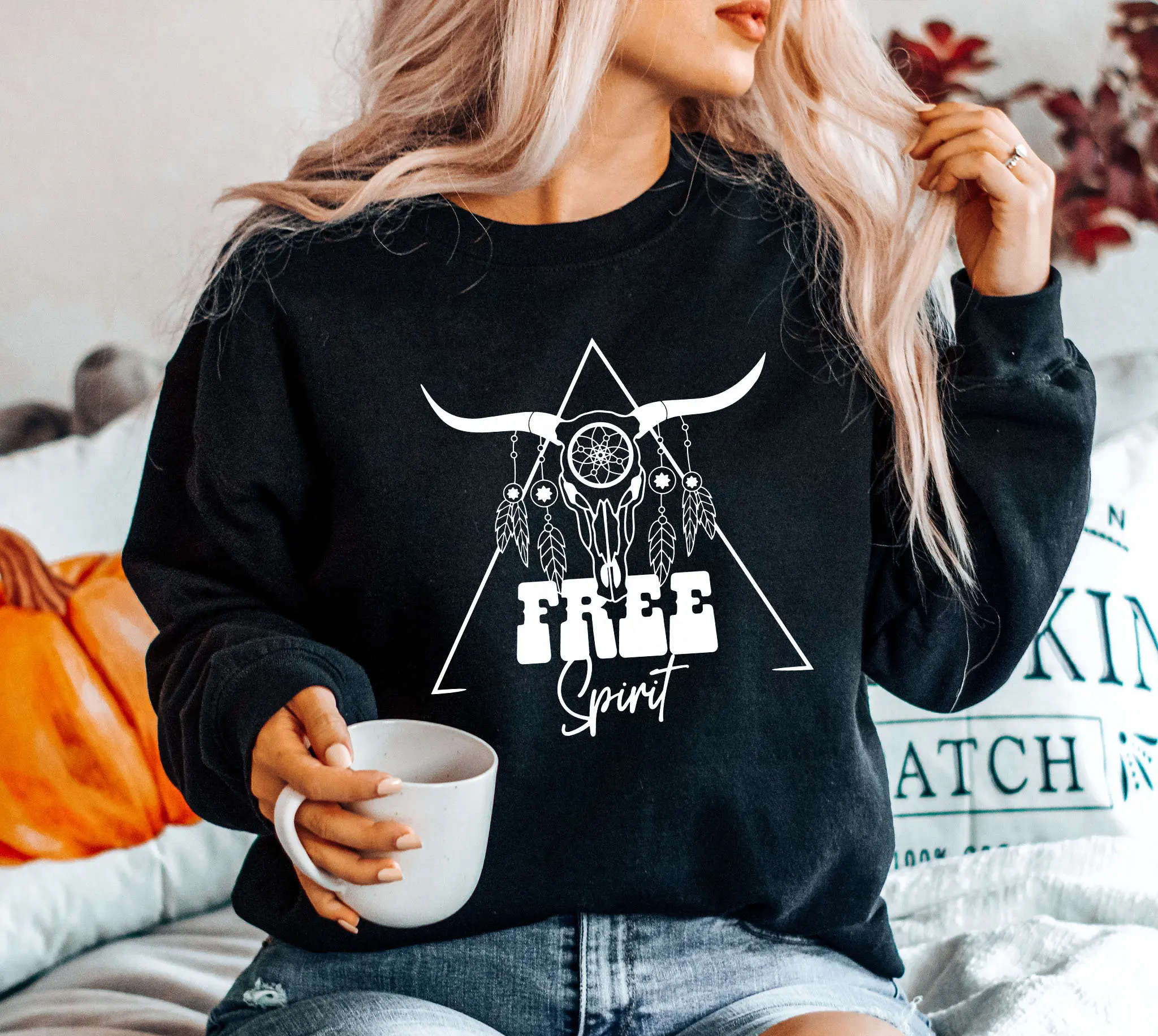 

Толстовка с капюшоном Free Spirit Bull Skull, мужские и женские толстовки с круглым вырезом, топы Y2k, осенне-зимний пуловер, женская одежда